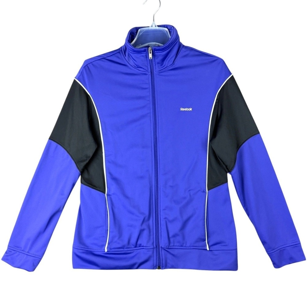Reebok‎ Women's L Full Zip Track Jacket Purple Black Colorblock Casual Athletic